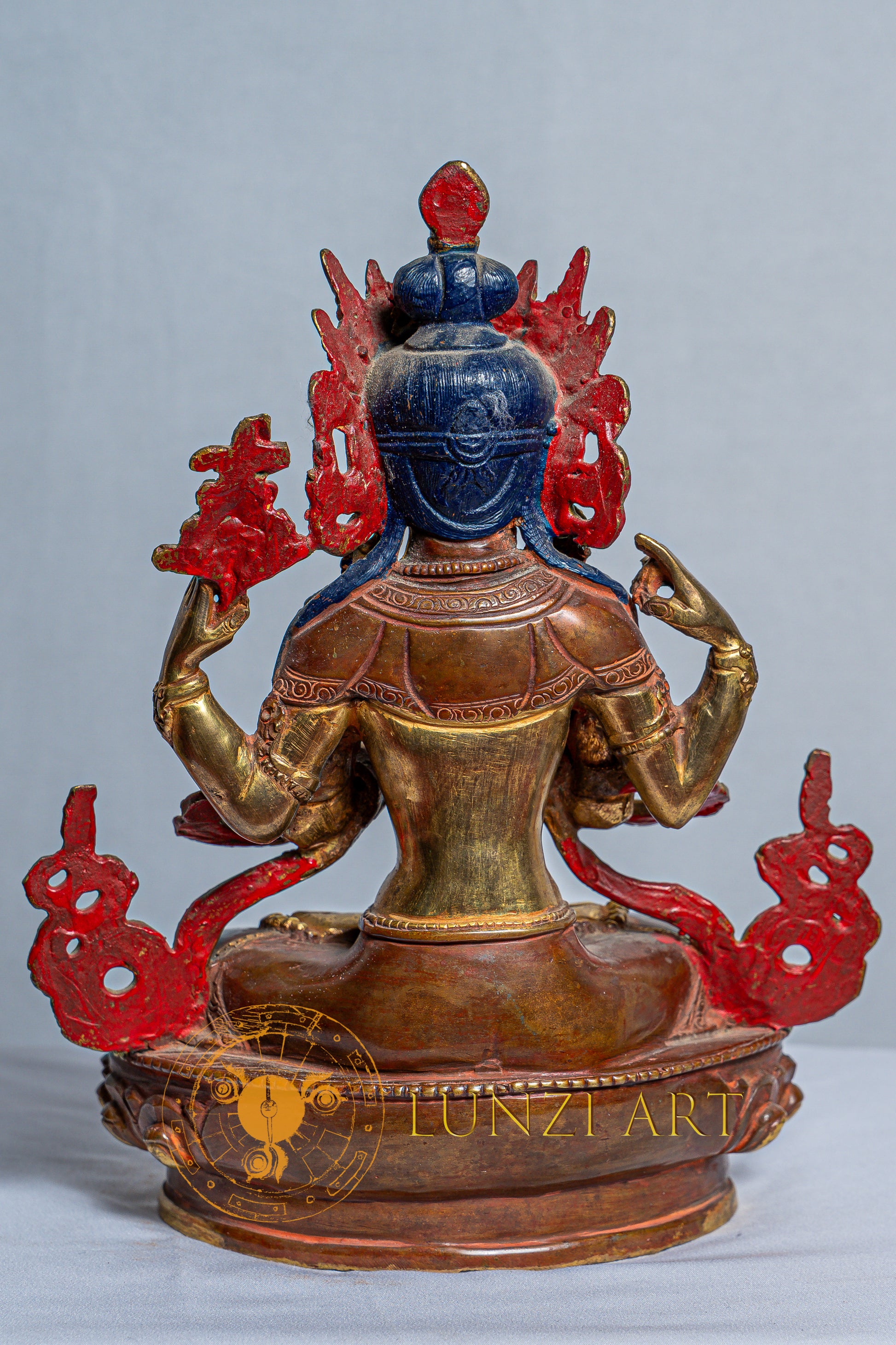 Four-Armed Chenrezig Statue | Mercury Gold Plated on Copper - S-B-AS-MG-CG-C-0012