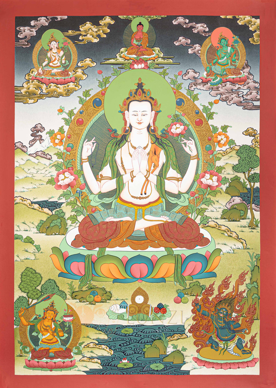 Four-Armed Chenrezig Thangka: The Embodiment of Infinite Compassion - T-N-ET-CB-C-0017