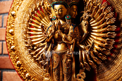 Gold-Plated, Multi-Faced 1000-Arm Avalokiteshvara Statue - S-P-SS-FG-C-TAA-0002