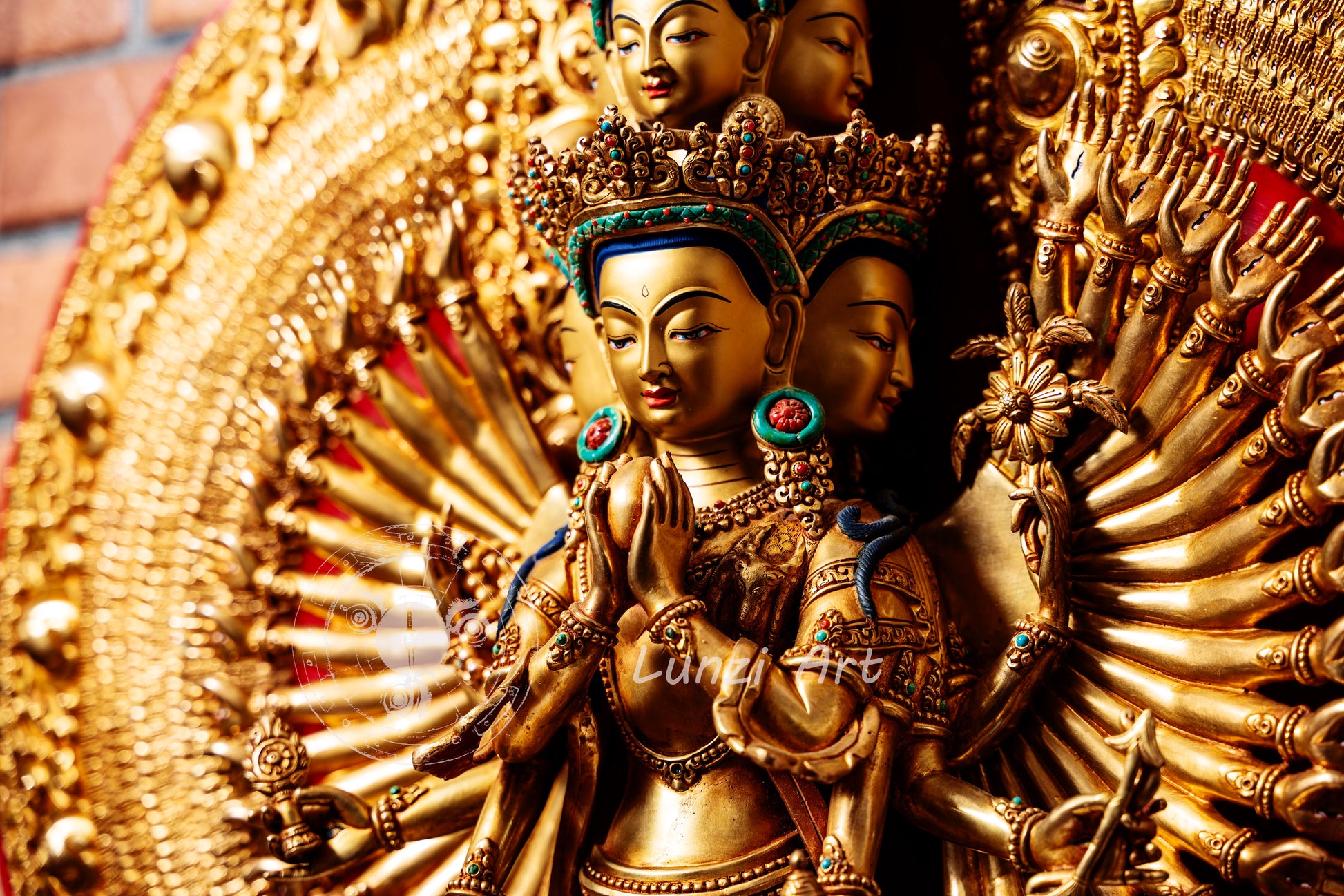 Gold-Plated, Multi-Faced 1000-Arm Avalokiteshvara Statue - S-P-SS-FG-C-TAA-0002