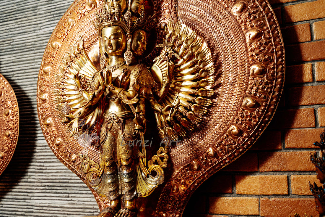 Gold Plated Multi-Faced Thousand-Armed Avalokiteshvara Statue - S-P-SS-C-TAA-0001