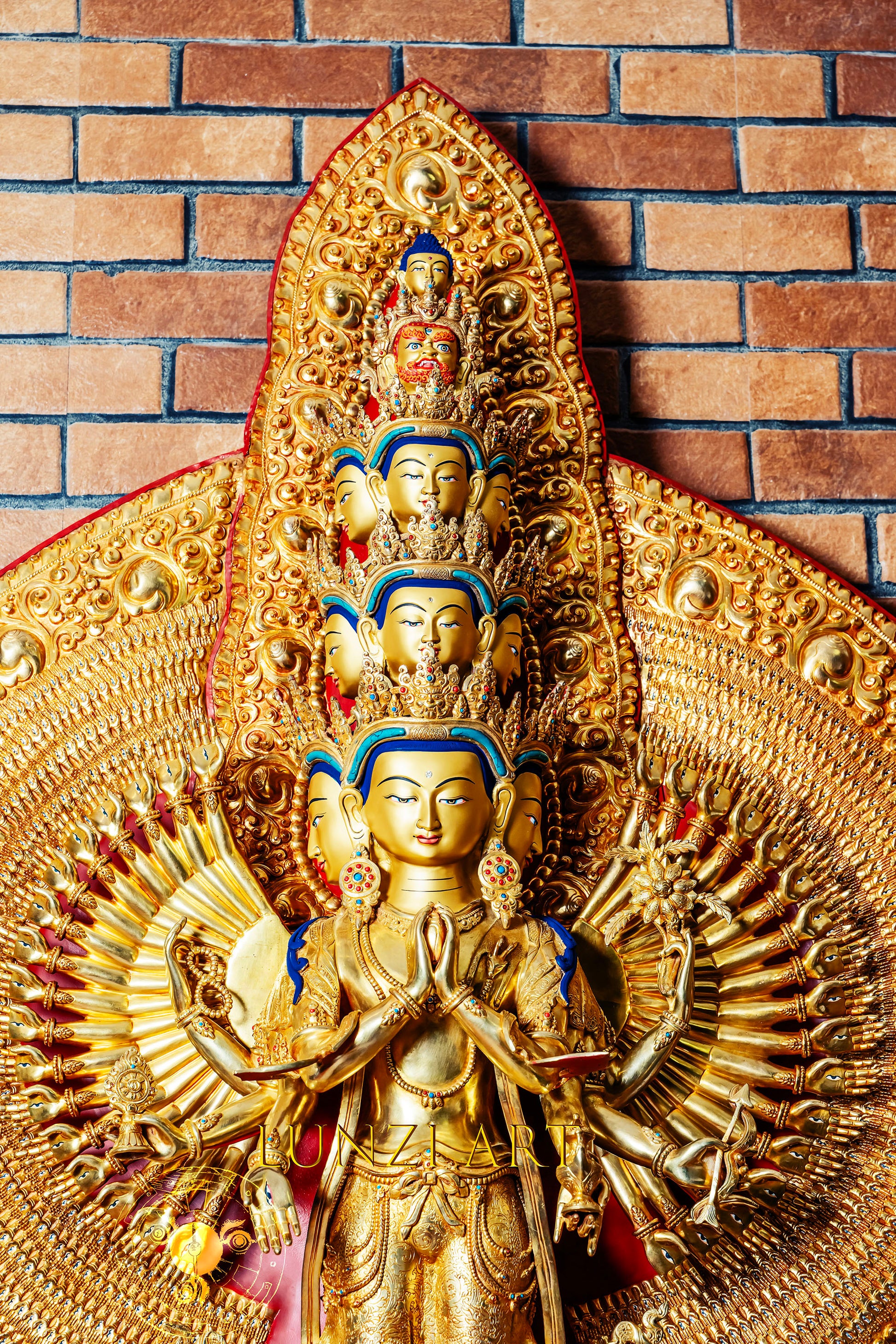 Gold Plated Multi-Faced Thousand-Armed Avalokiteshvara Statue - S-P-SS-CG-TAA-0009