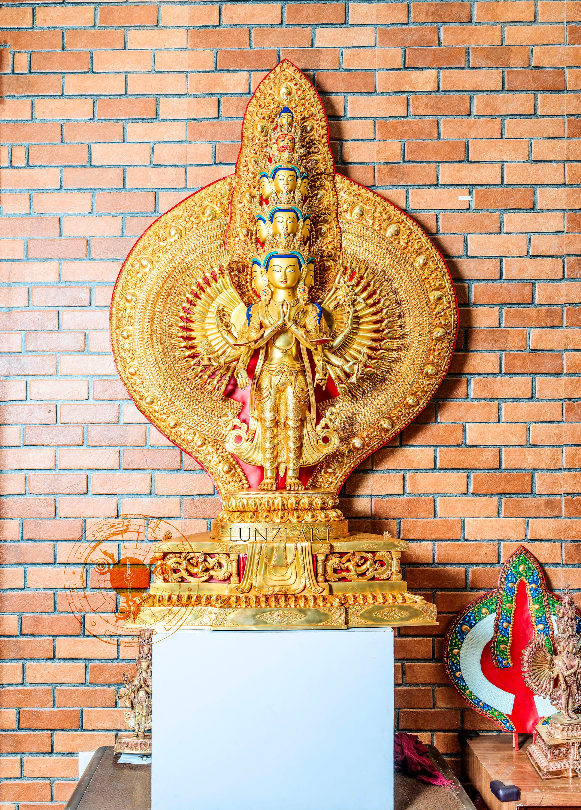 Gold Plated Multi-Faced Thousand-Armed Avalokiteshvara Statue - S-P-SS-CG-TAA-0009