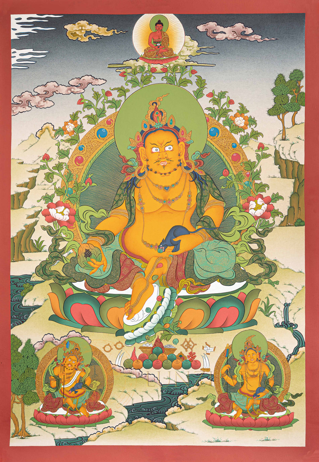 Golden Jambhala Thangka: The Radiant Lord of Abundance - T-N-ET-CB-J-0016