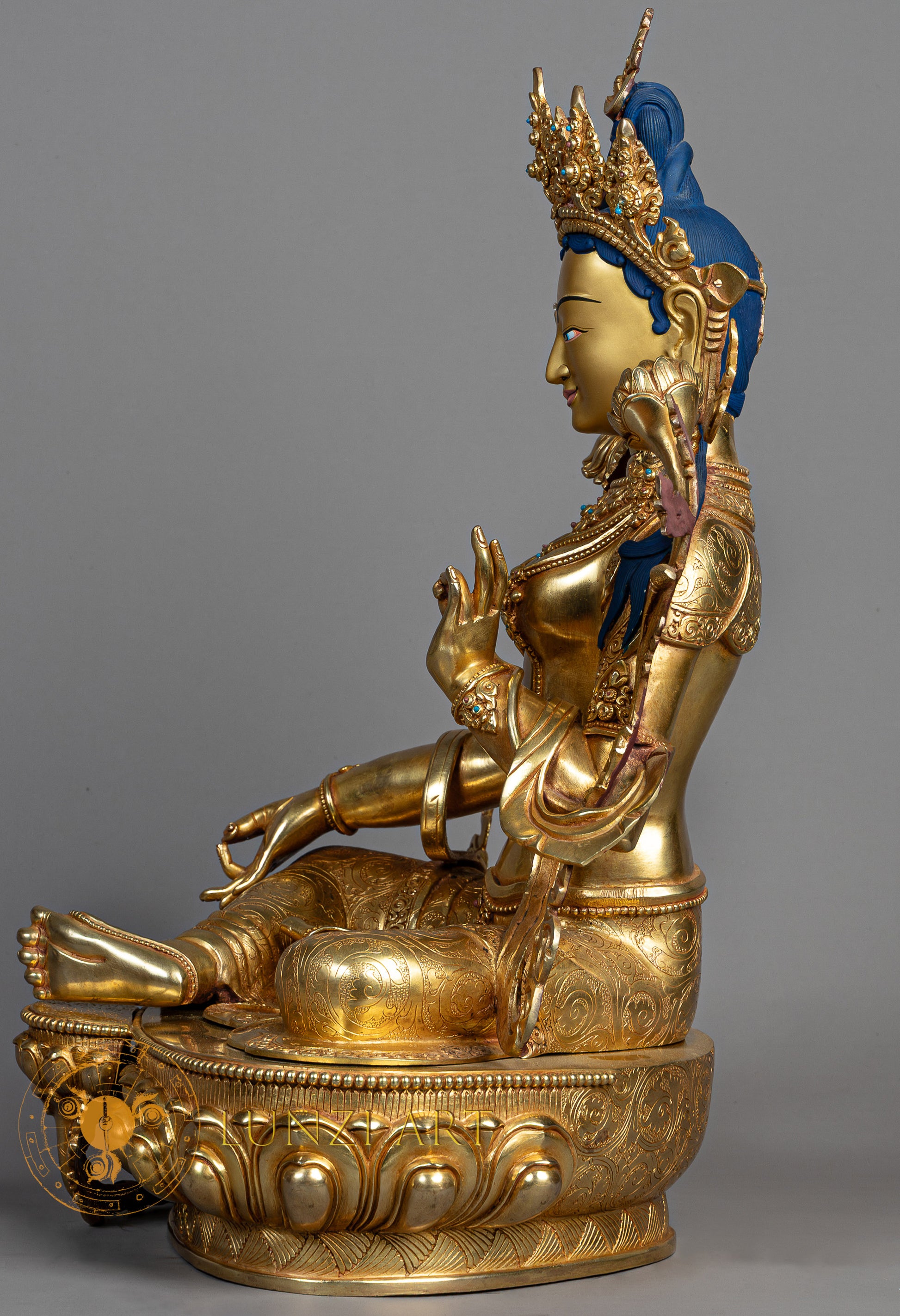 Green Tara Deity Statue | Elegant Copper Fully Gold Plated Finish - S-P-SS-FG-CG-GT-0136