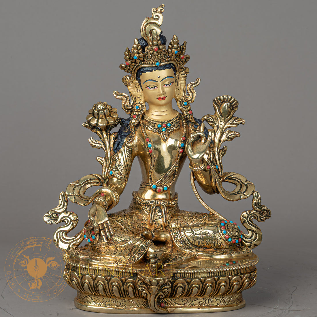 Green Tara | Handmade Copper Fully Gold-Plated Statue - S-P-BA-FG-CG-GT-00204