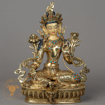 Green Tara | Handmade Copper Fully Gold-Plated Statue - S-P-BA-FG-CG-GT-00204
