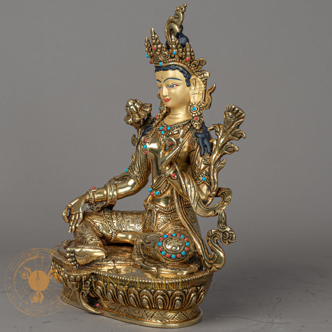 Green Tara | Handmade Copper Fully Gold-Plated Statue - S-P-BA-FG-CG-GT-00204