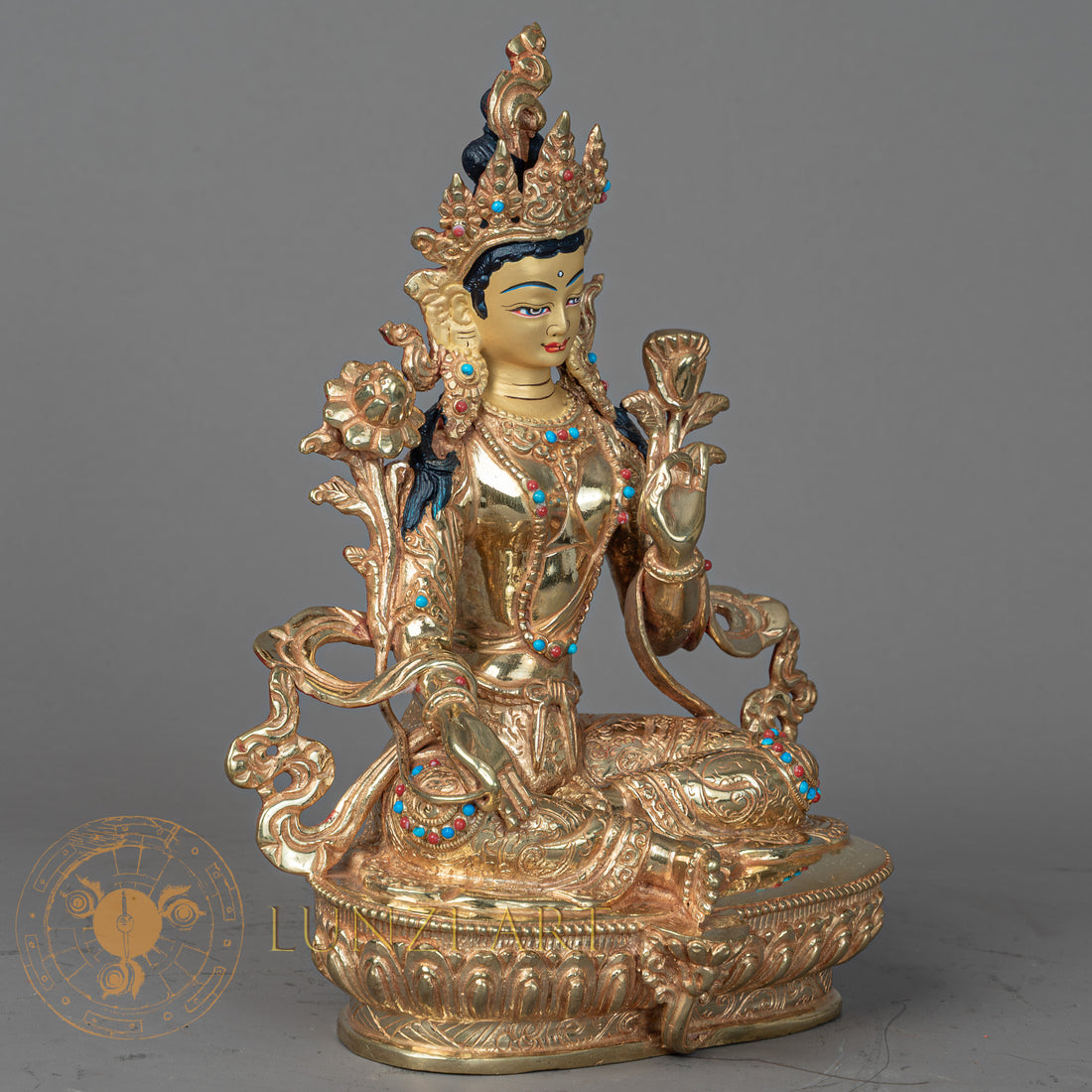Green Tara | Handmade Copper Fully Gold-Plated Statue - S-P-BA-FG-CG-GT-00205