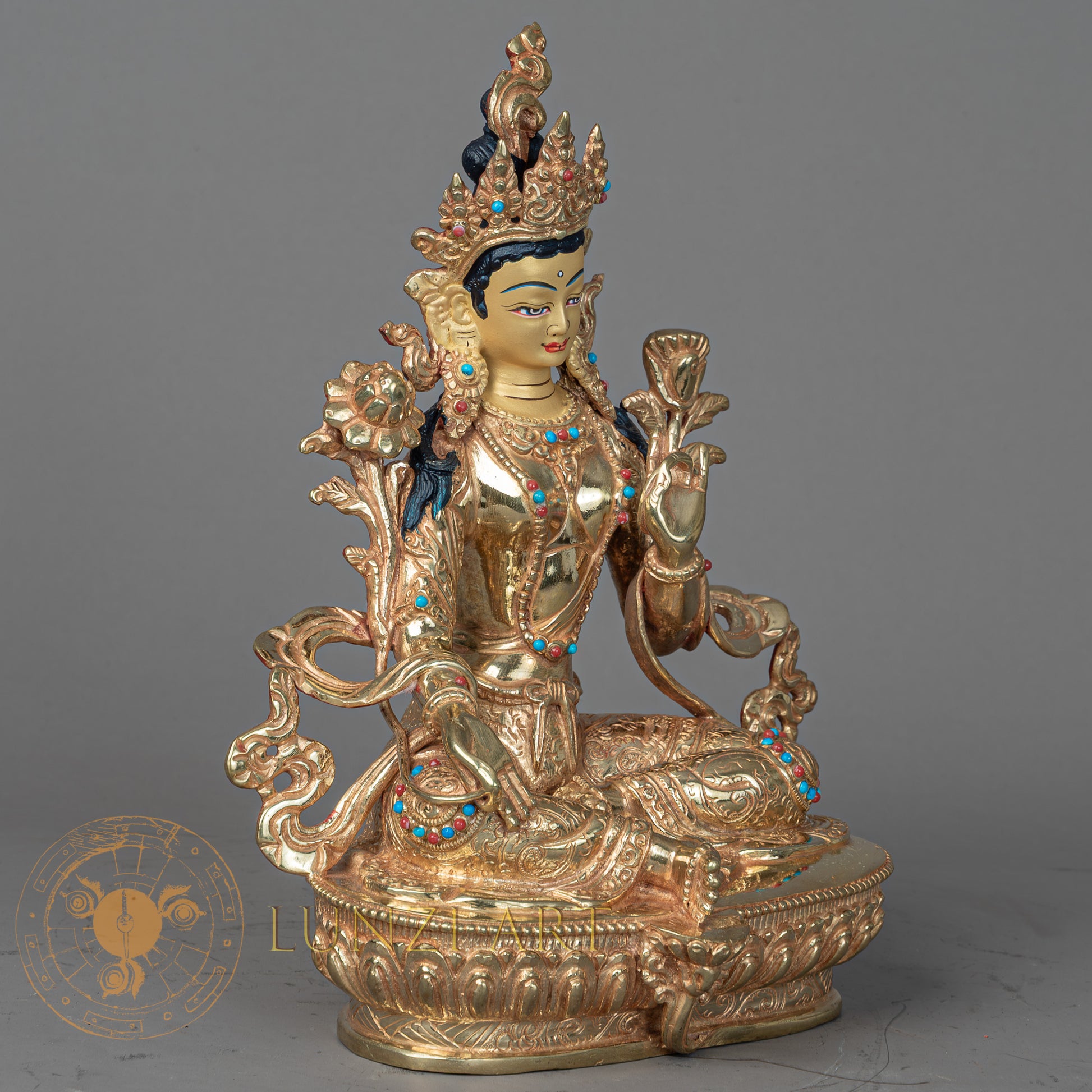 Green Tara | Handmade Copper Fully Gold-Plated Statue - S-P-BA-FG-CG-GT-00205