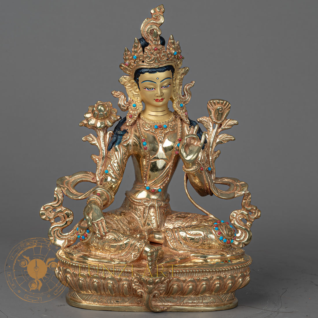 Green Tara | Handmade Copper Fully Gold-Plated Statue - S-P-BA-FG-CG-GT-00205