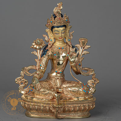 Green Tara | Handmade Copper Fully Gold-Plated Statue - S-P-BA-FG-CG-GT-00205