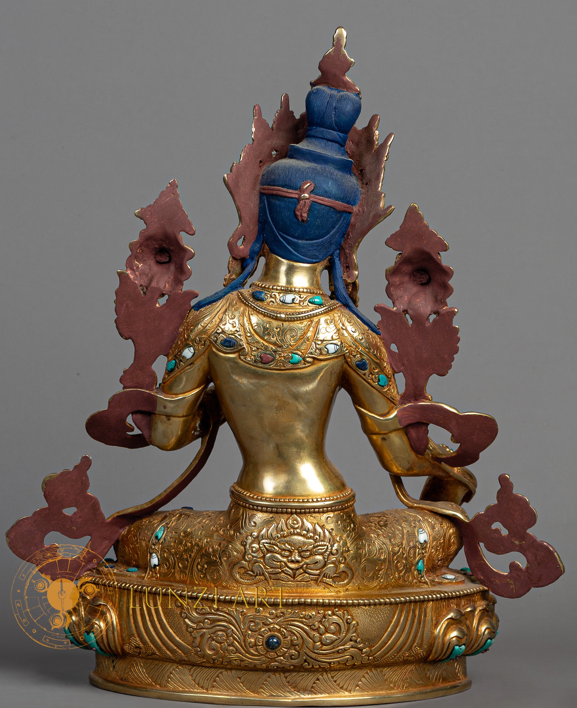 Green Tara Sculpture | Handmade Copper Fully Gold Plated Statue - S-P-SS-FG-CG-GT-0135
