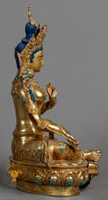 Green Tara Sculpture | Handmade Copper Fully Gold Plated Statue - S-P-SS-FG-CG-GT-0135