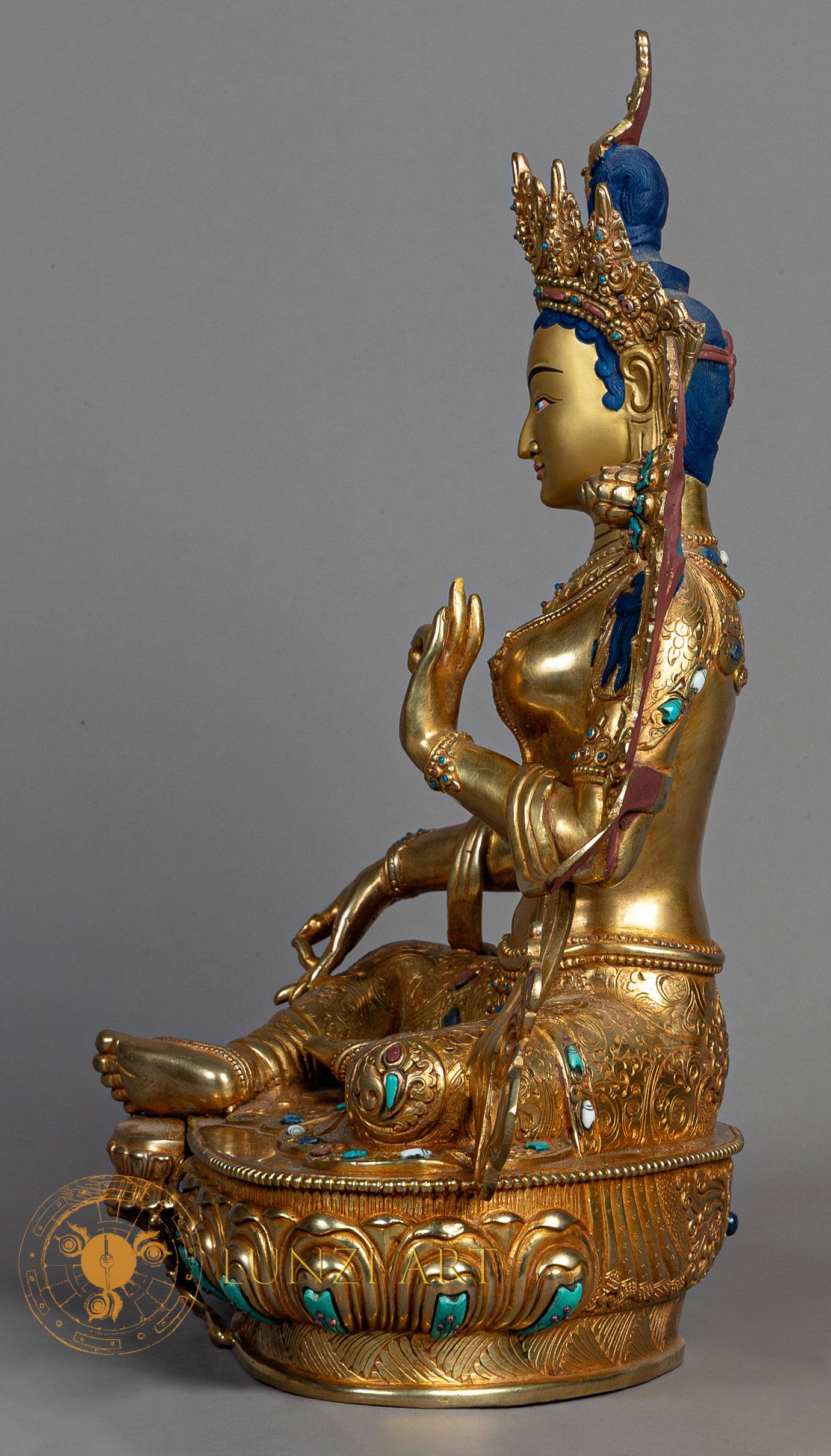 Green Tara Sculpture | Handmade Copper Fully Gold Plated Statue - S-P-SS-FG-CG-GT-0135