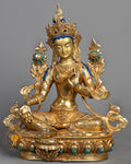 Green Tara Sculpture | Handmade Copper Fully Gold Plated Statue - S-P-SS-FG-CG-GT-0135