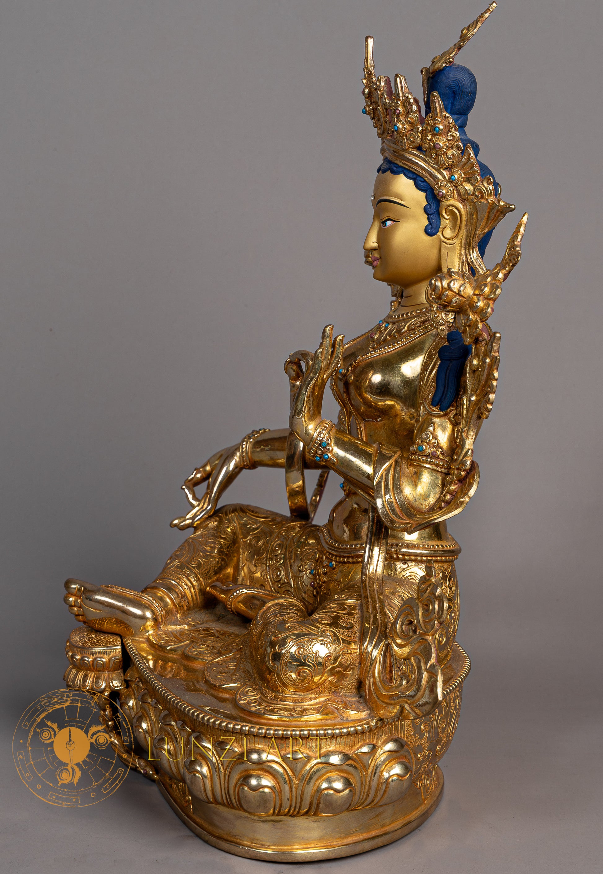 Green Tara Sculpture | Handmade Full Gold Plated Statue - S-P-SS-FG-CG-GT-0132
