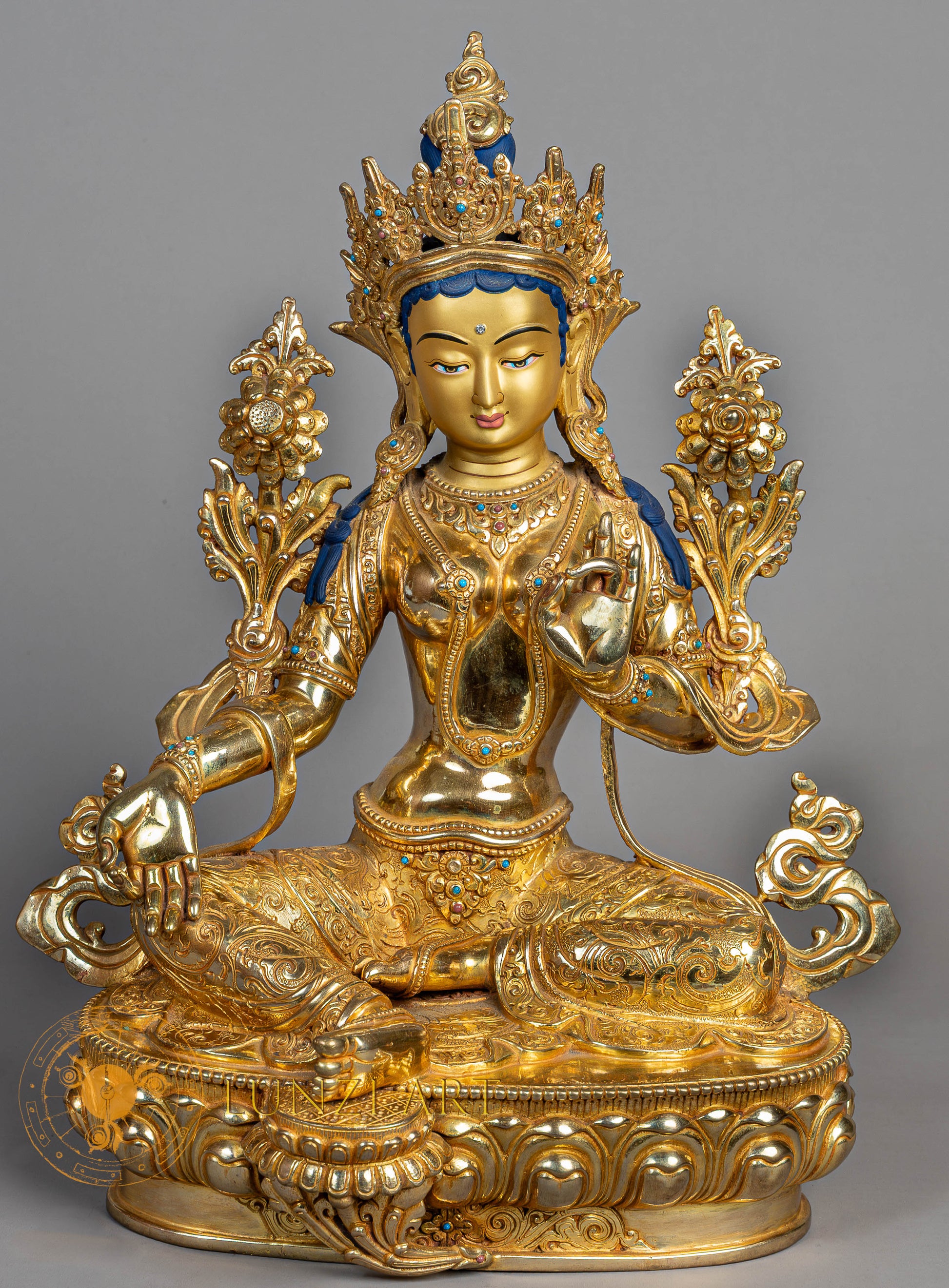 Green Tara Sculpture | Handmade Full Gold Plated Statue - S-P-SS-FG-CG-GT-0132