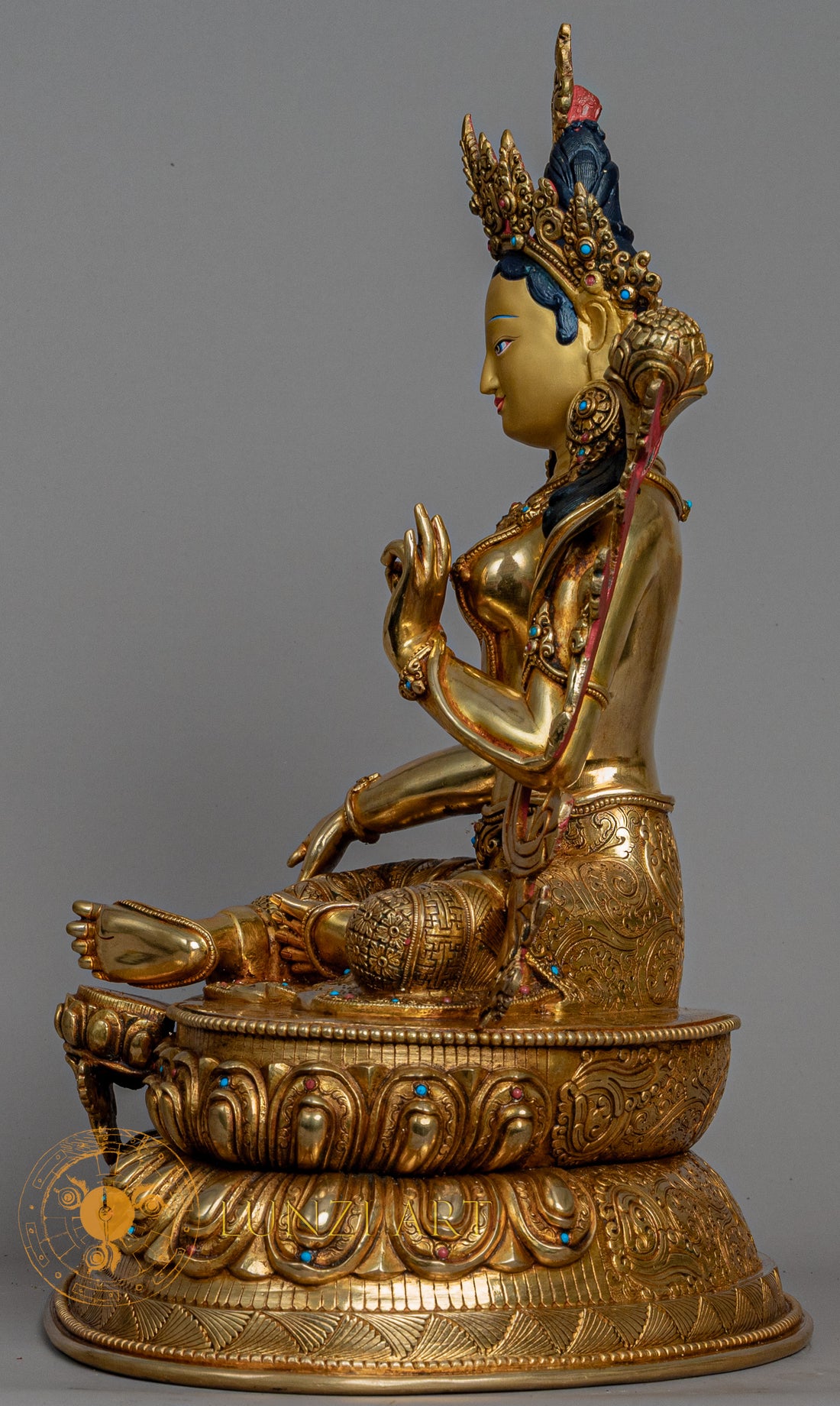 Green Tara Sculpture | Handmade Fully Gold-Plated Copper Statue - S-B-BA-FG-CG-GT-0127