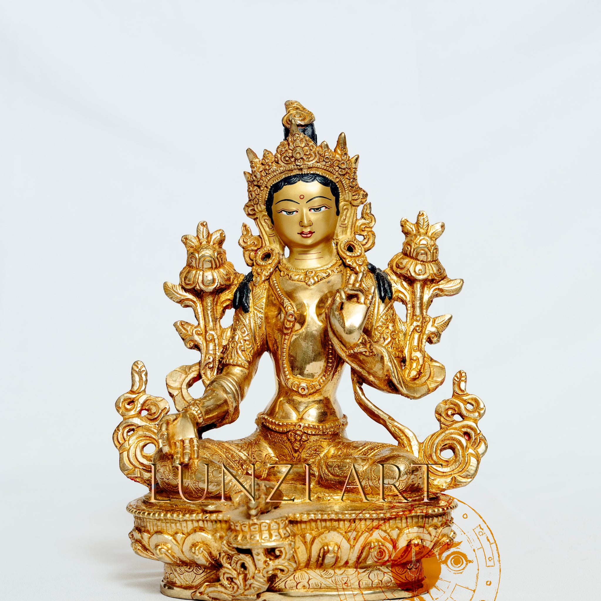 Green Tara Statue | 24k Gold Plated Brass - statues