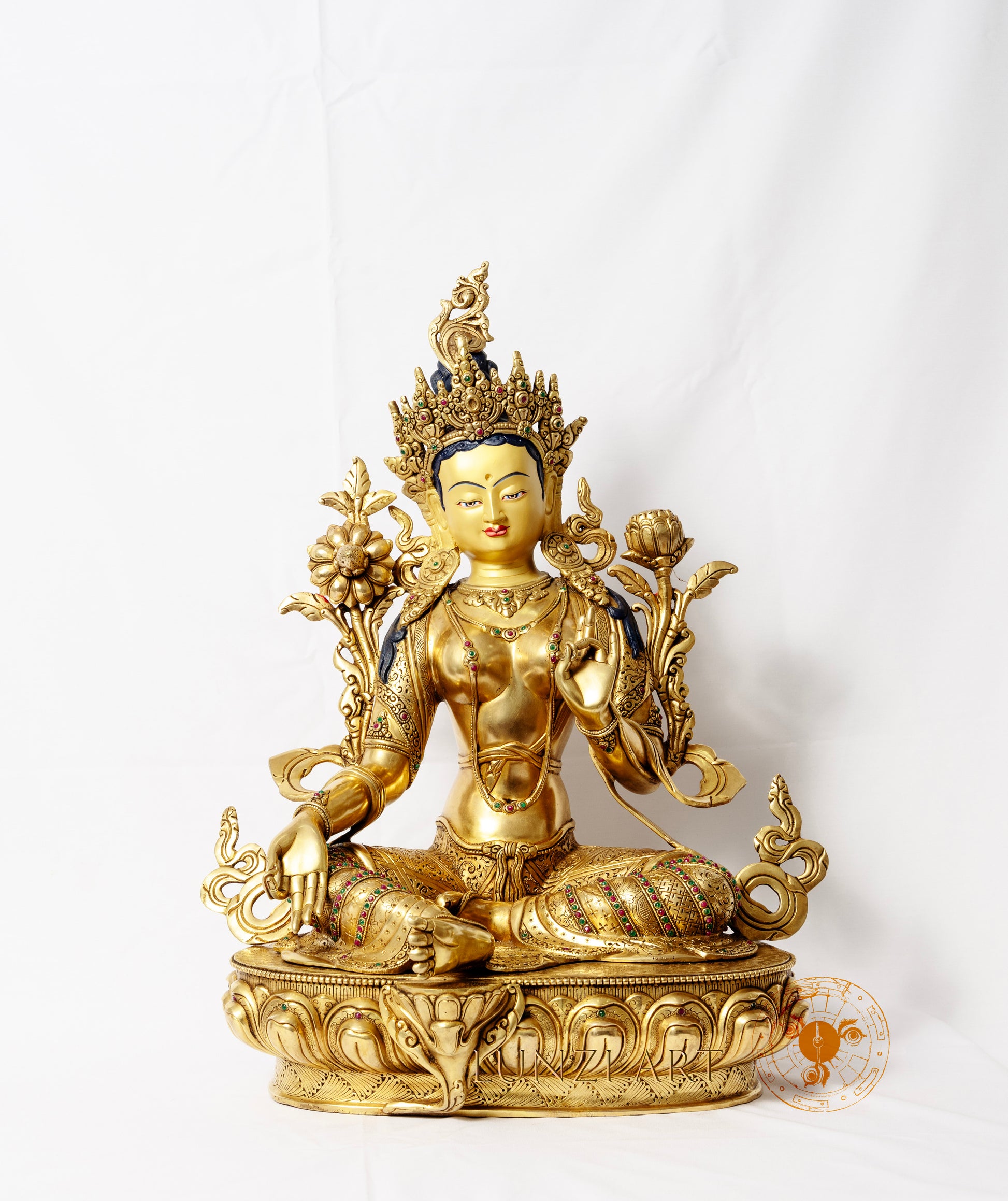 Green Tara Statue | Copper Gilded with 24k Gold Coating - S-P-BA-FG -CG-GT-0015
