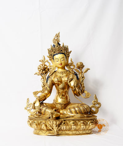 Green Tara Statue | Copper Gilded with 24k Gold Coating - statues