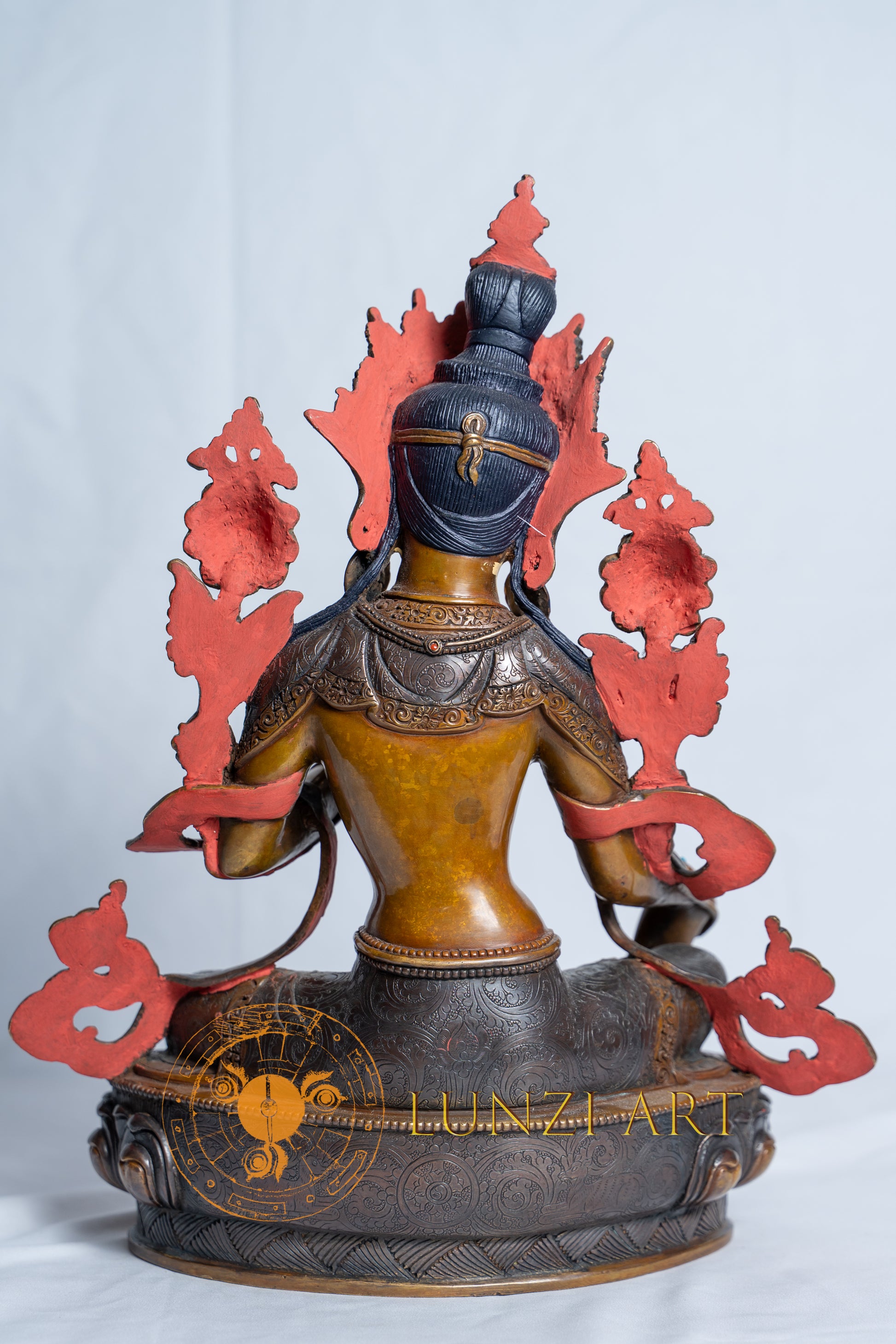 Green Tara Statue | Copper Oxidized with Painted Face - S-B-RM-C-GT-0020