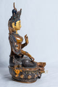 Green Tara Statue | Copper Oxidized with Painted Face - statues