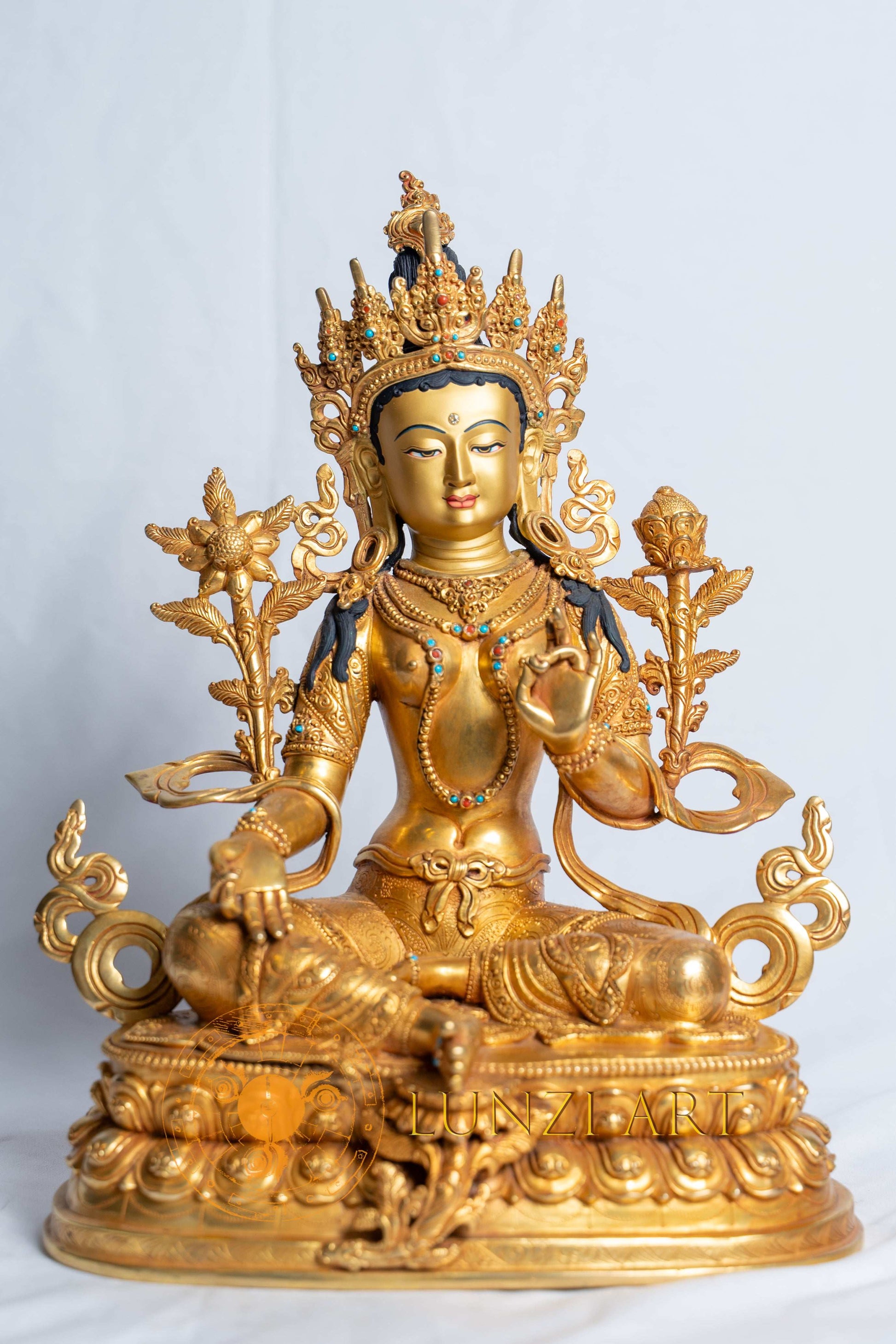Green Tara Statue | Copper with 24k Full Gold Plating - statues