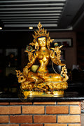 Green Tara Statue | Full Gold-Plated Copper And Gold Paint - S-P-SS-C-GT-0008