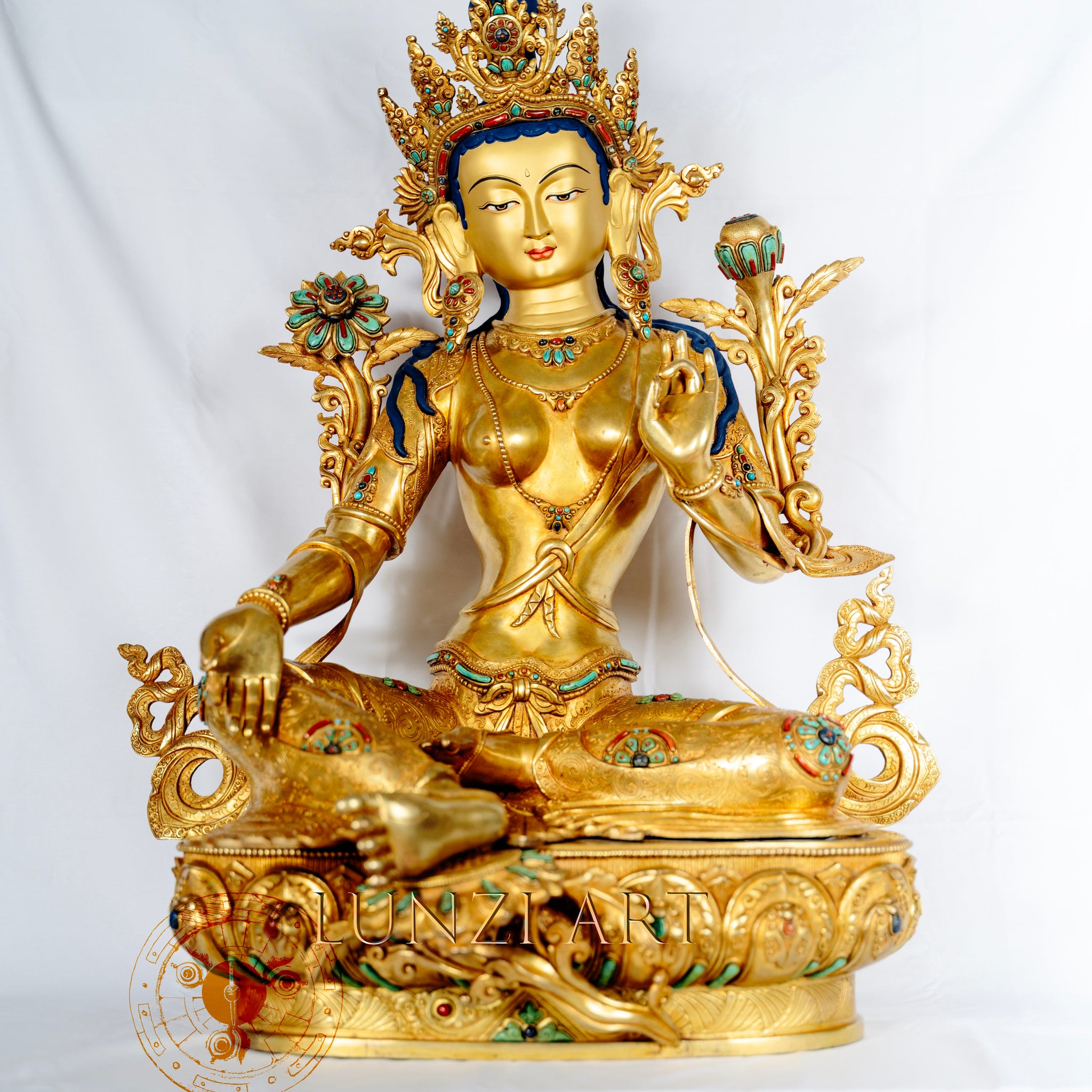 Green Tara Statue | Full Gold-Plated Copper And Gold powder Paint - statues