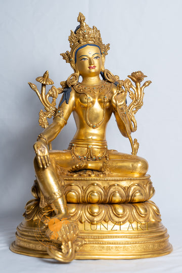 Green Tara Statue | Fully Gold Plated Copper - statues