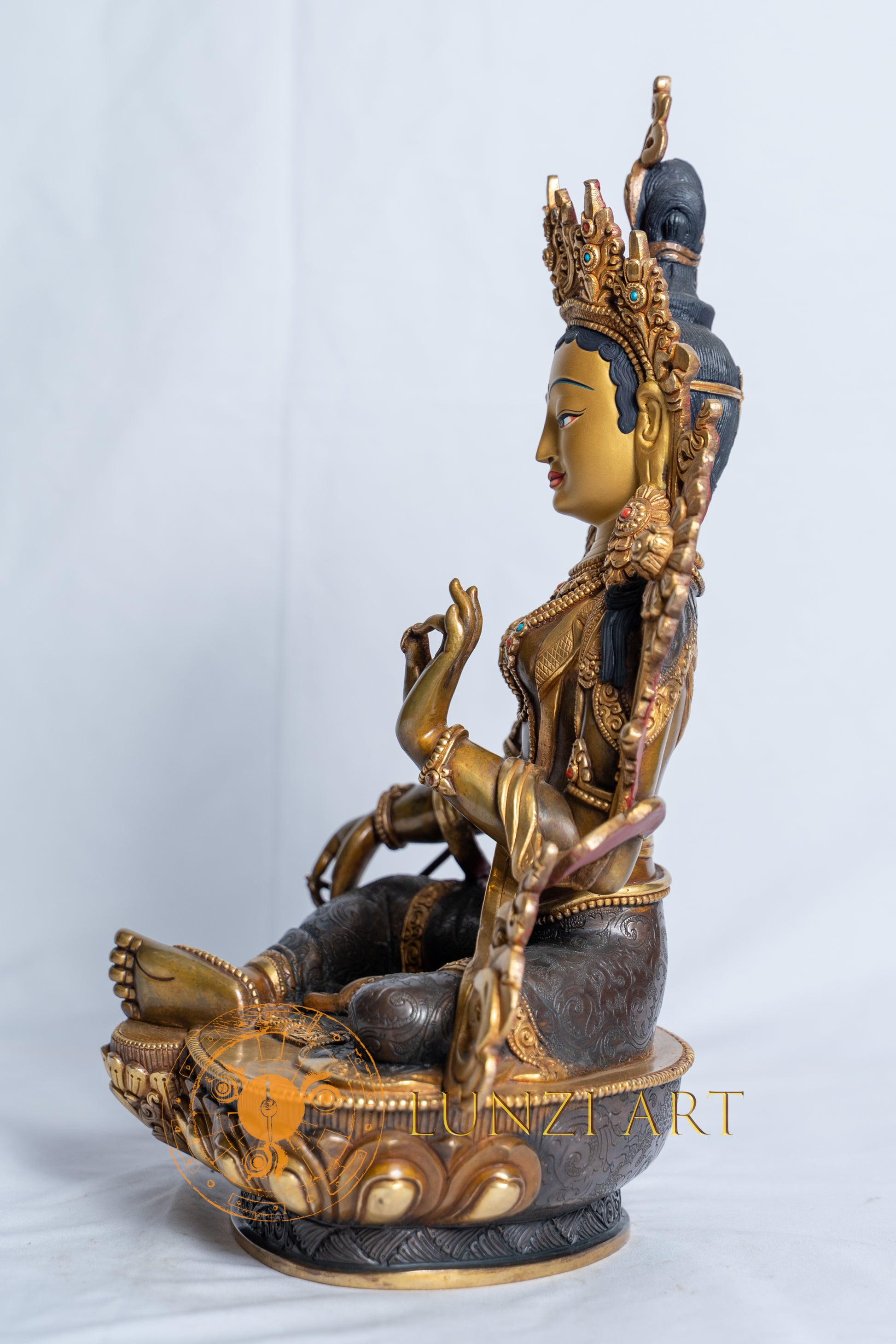 Green Tara Statue | Half Gold Plated Copper - statues