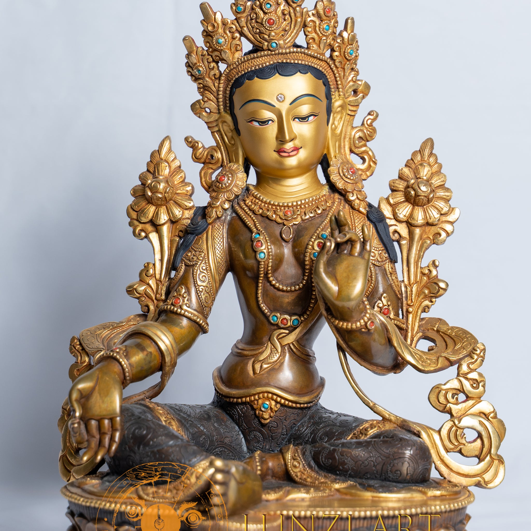 Green Tara Statue | Half Gold Plated Copper - statues