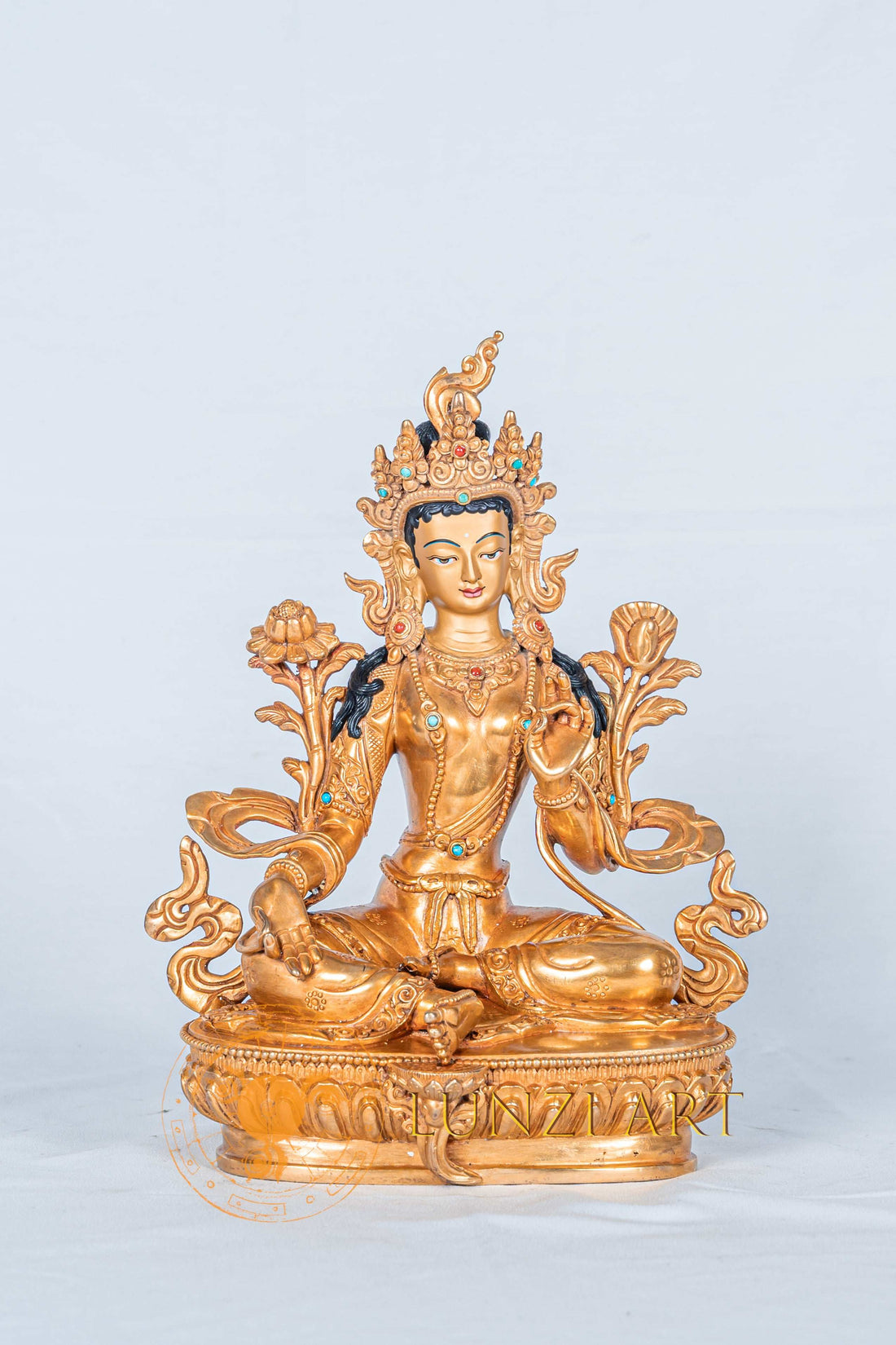 Green Tara Statue | Handcrafted Fully Gold-Plated Copper Statue - S-B-RM-FG-CG-GT-0100