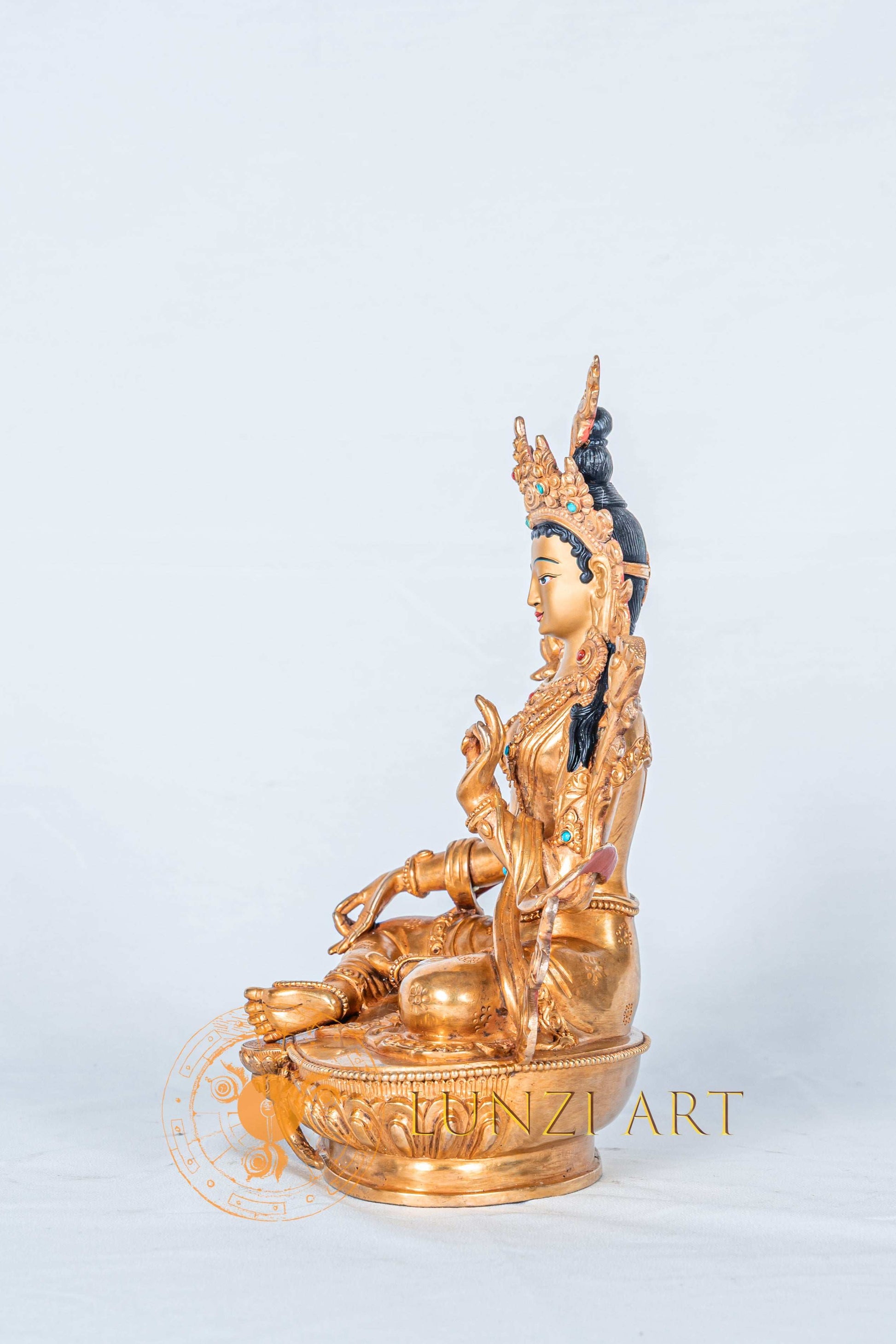 Green Tara Statue | Handcrafted Fully Gold-Plated Copper Statue - S-B-RM-FG-CG-GT-0100
