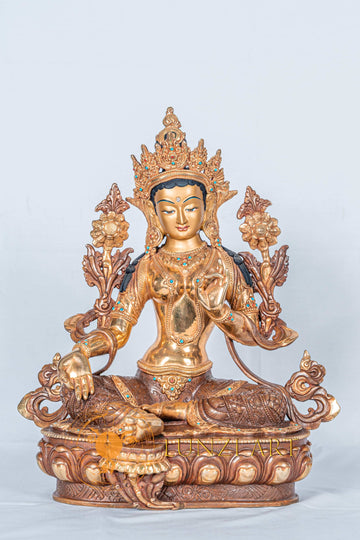 Green Tara Statue | Handcrafted Half Gold Plated Art - S-B-RM-HG-CG-GT-0080