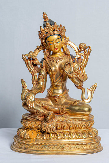 Green Tara Statue | Mercury Gold Plated on Copper - statues
