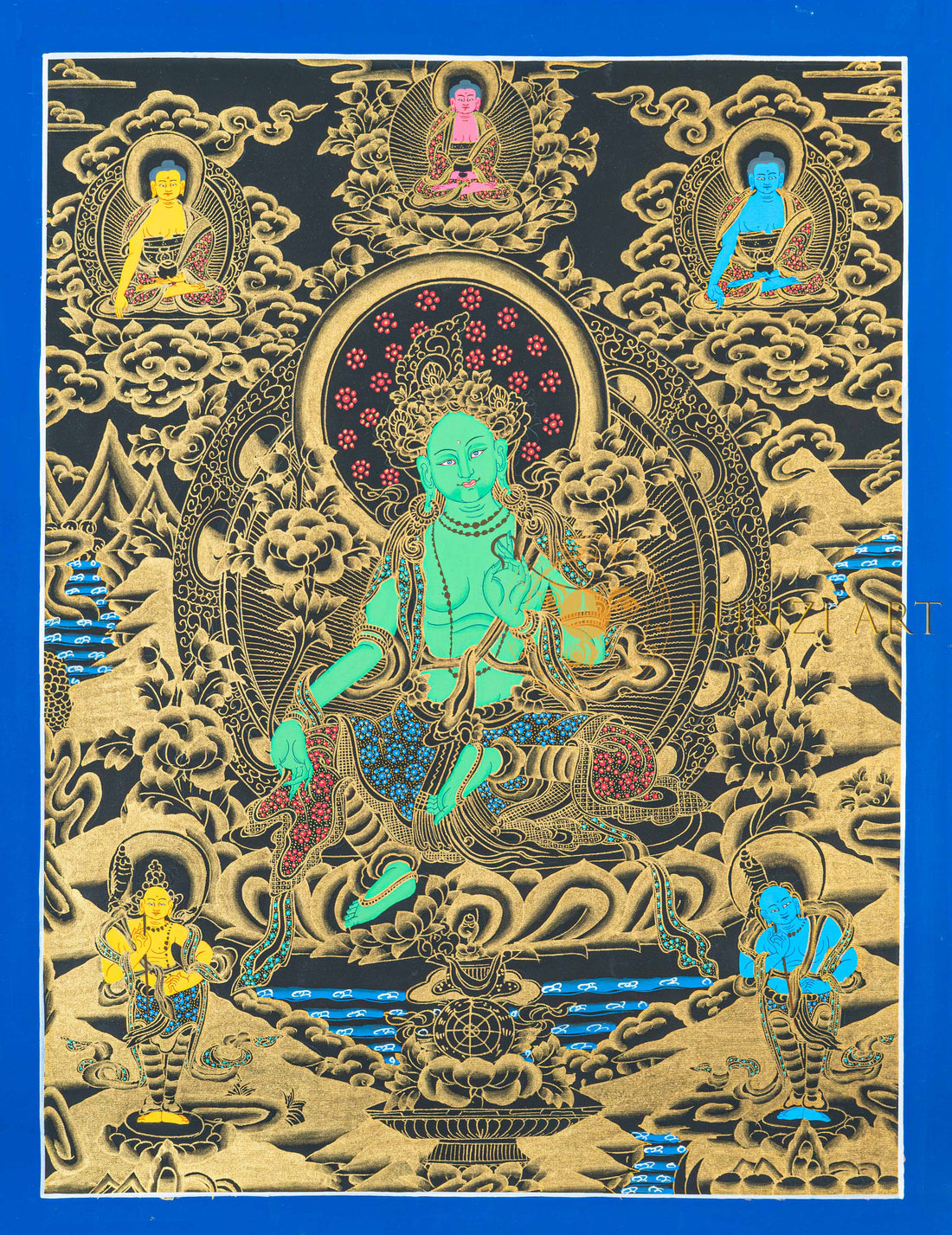 Green Tara Thangka | Hand-Painted Gold-Etched Swift Protection Art - T-N-ET-RB-GT-0049