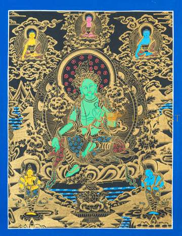 Green Tara Thangka | Hand-Painted Gold-Etched Swift Protection Art - T-N-ET-RB-GT-0049