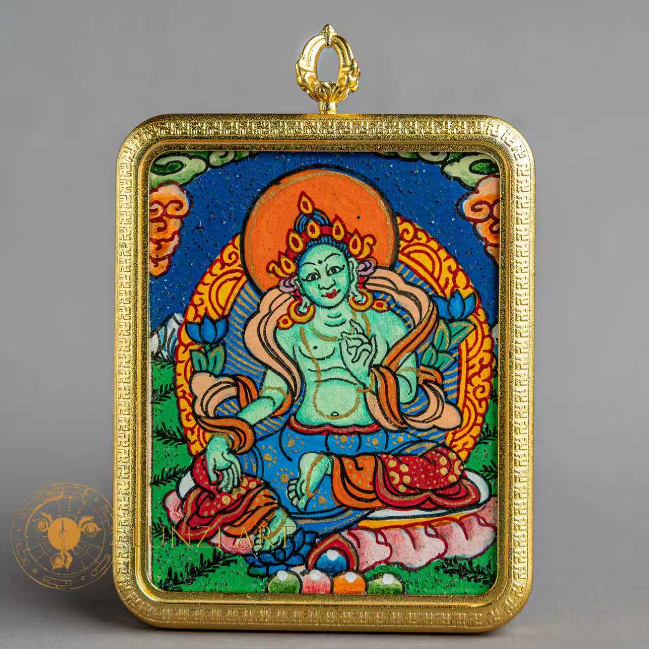 Green Tara Thangka Locket: The Swift Savior - L-GT-0012