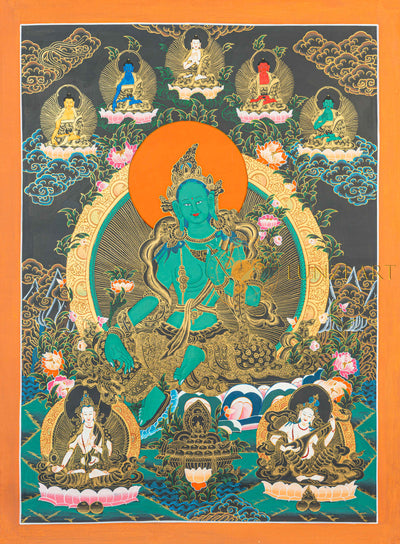 Green Tara Thangka: The Golden Radiance of Protection - T-N-MB-OB-GT-0015