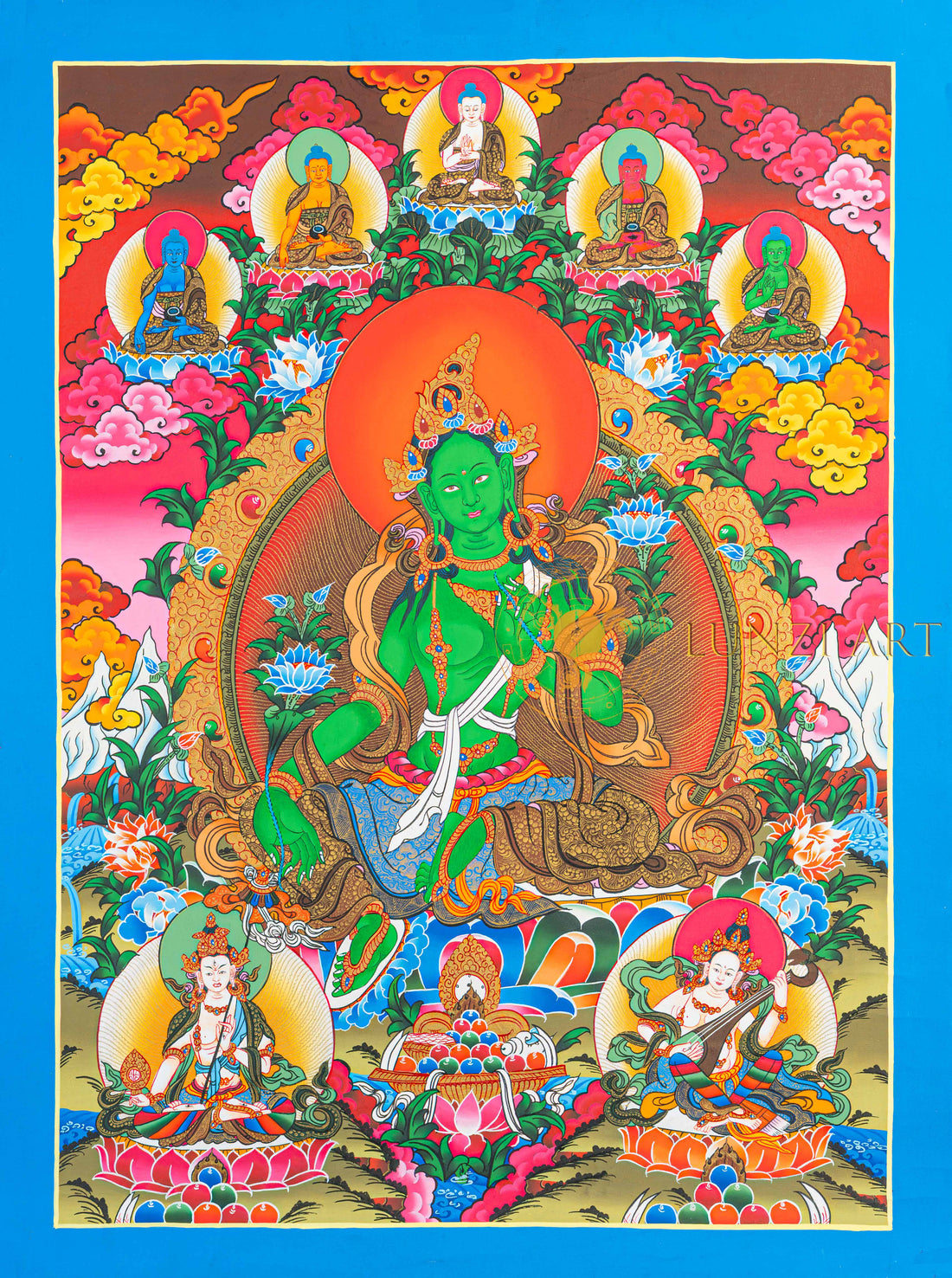 Green Tara Thangka: The Golden Radiance of Swift Compassion - T-N-ET-BB-AU-GT-0096