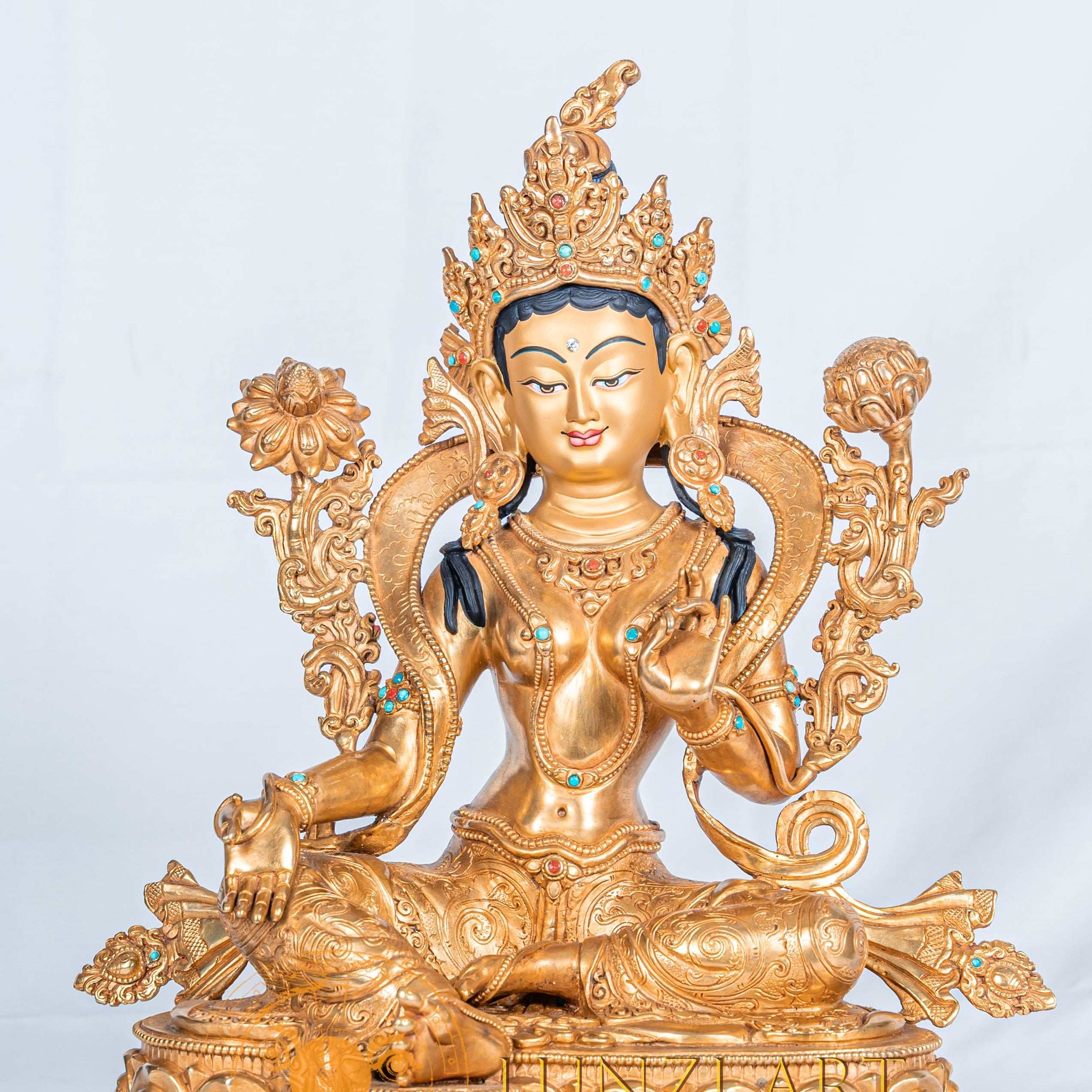 Green Tara statue | Copper with 24K Gold Plating - statues