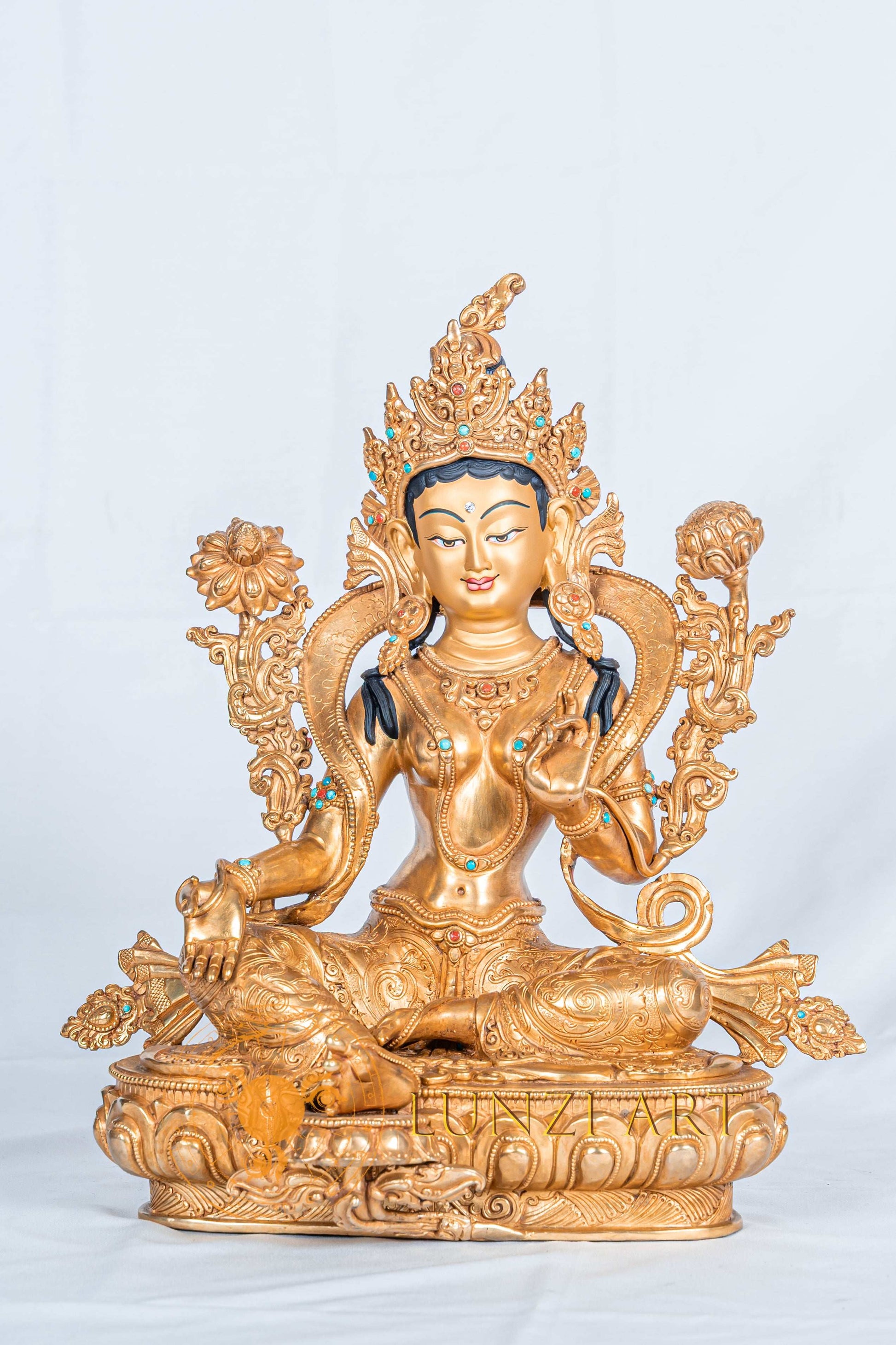 Green Tara statue | Copper with 24K Gold Plating - statues