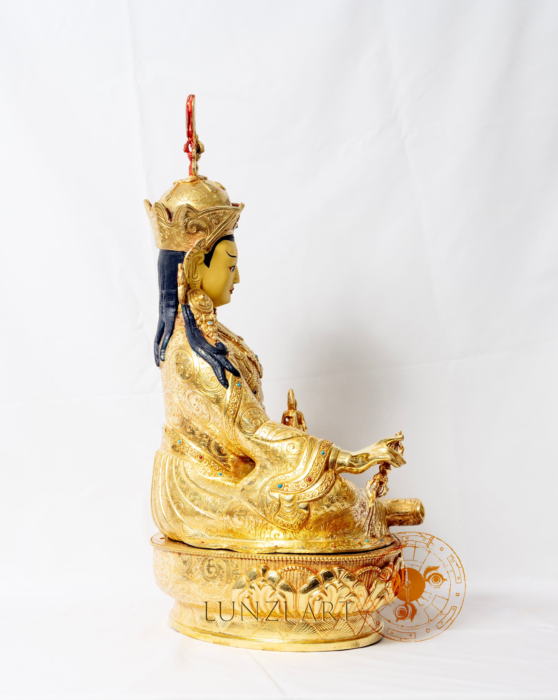 Guru Rinpoche (Padmasambhava) Statue | 24k Gold Plated Gilded Copper - S-P-BA-FG -CG-GR-0018