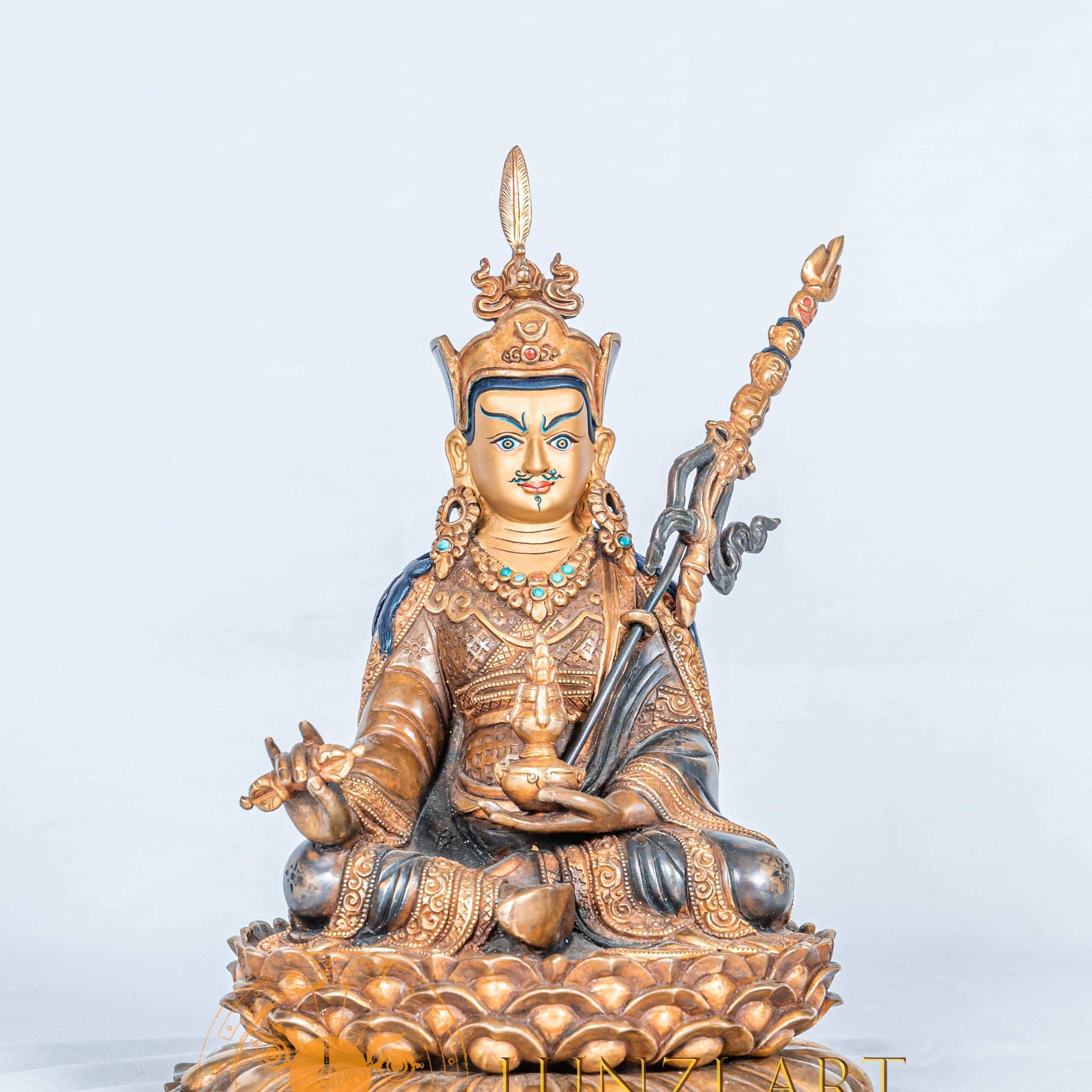 Guru Rinpoche (Padmasambhava) Statue | Copper with Partial Gold Plating - statues