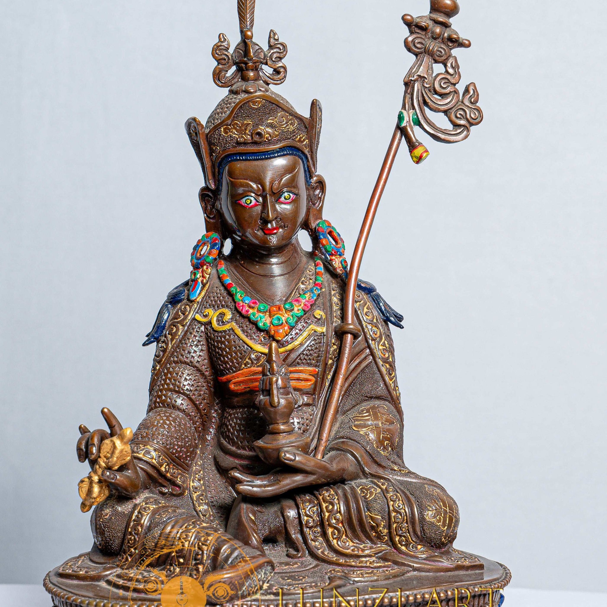 Guru Rinpoche(Padmasambhava) Statue | Hand Painted Oxidized Copper - statues