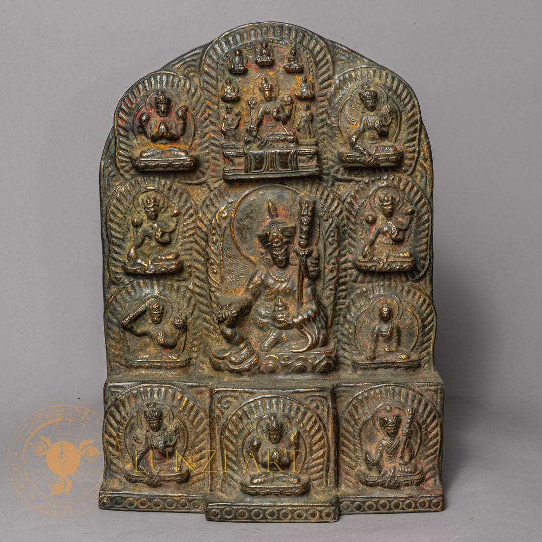Guru Rinpoche Temple Altar | Hand-Carved Wood & Clay Padmasambhava Relief - w-s-sh-gra-0009