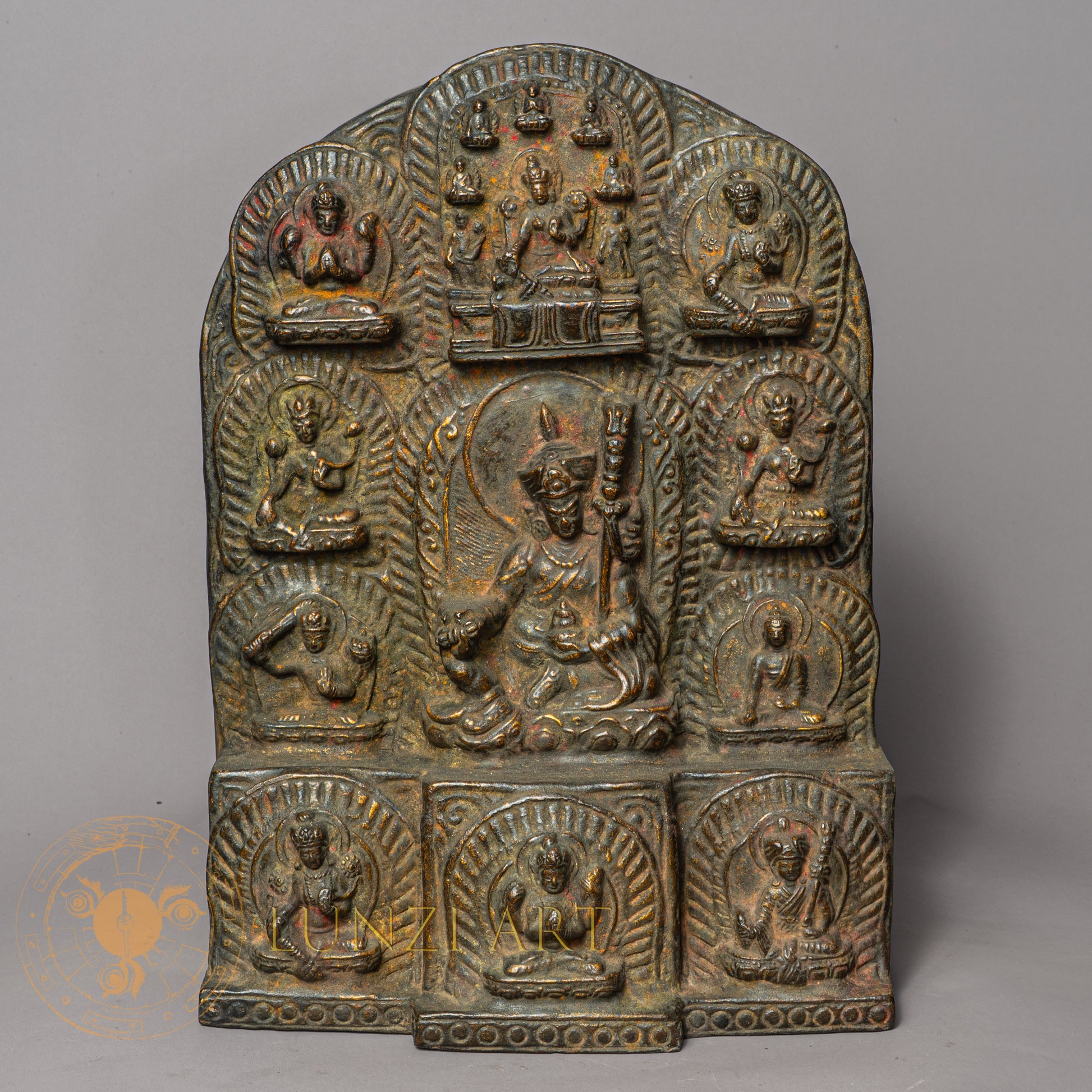 Guru Rinpoche Temple Altar | Hand-Carved Wood & Clay Padmasambhava Relief - w-s-sh-gra-0009